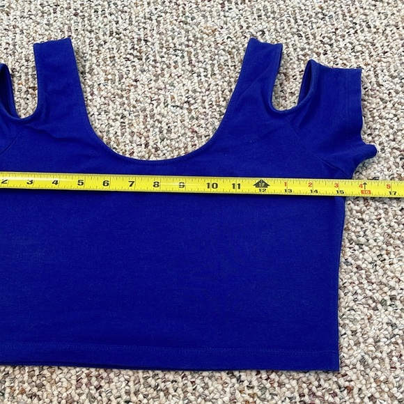 Arden B Stretchy Royal Blue Women's Cold Shoulder Top - Picture 4 of 7